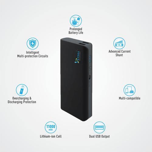 Syska 11000mAh Lithium-ion Power Bank X-110-BB (Black) - Indclues