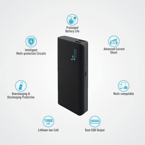 Syska 11000mAh Lithium-ion Power Bank X-110-BB (Black) - Indclues