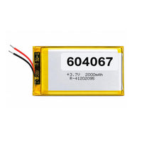 Battery for Bluetooth Speaker, GPS Tracker & DIY Electronics 604067 3.7V 2000mAh Li-Polymer (LiPo) Rechargeable Battery