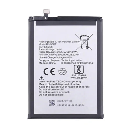 Battery for Tecno Spark 7T (KF6P) BL-58CT - Indclues