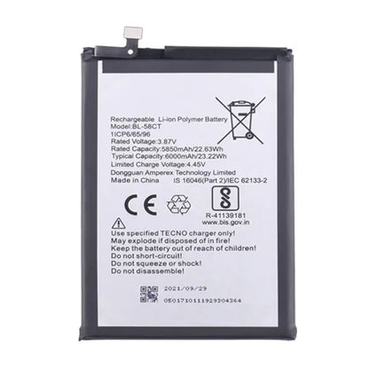 Battery for Tecno Spark 7T (KF6P) BL-58CT - Indclues