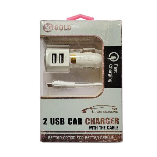 3G Gold Fast Charging 2 USB Car Charger with Cable CC-83 - Indclues