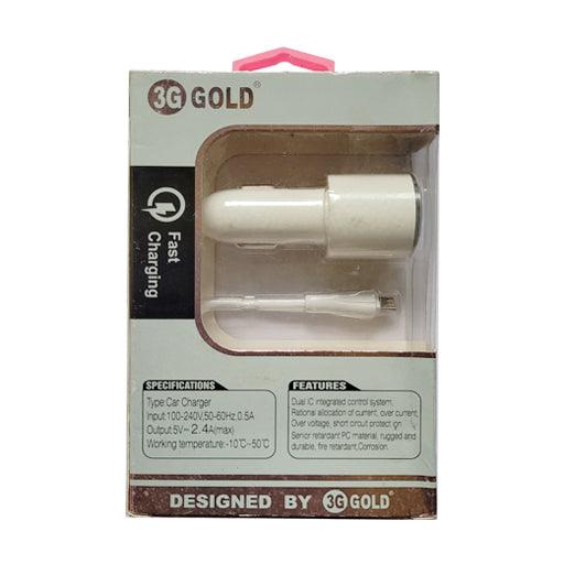 3G Gold Fast Charging 2 USB Car Charger with Cable CC-83 - Indclues