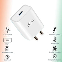 pTron Volta 12W Single USB Smart Fast Charger for Android Devices - Indclues