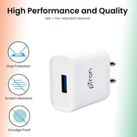 pTron Volta 12W Single USB Smart Fast Charger for Android Devices - Indclues
